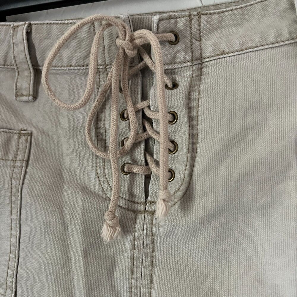 Vintage Y2K American Eagle Lace Up Mini Skirt Beige Cotton Mall Goth Size 4 - Picture 2 of 6